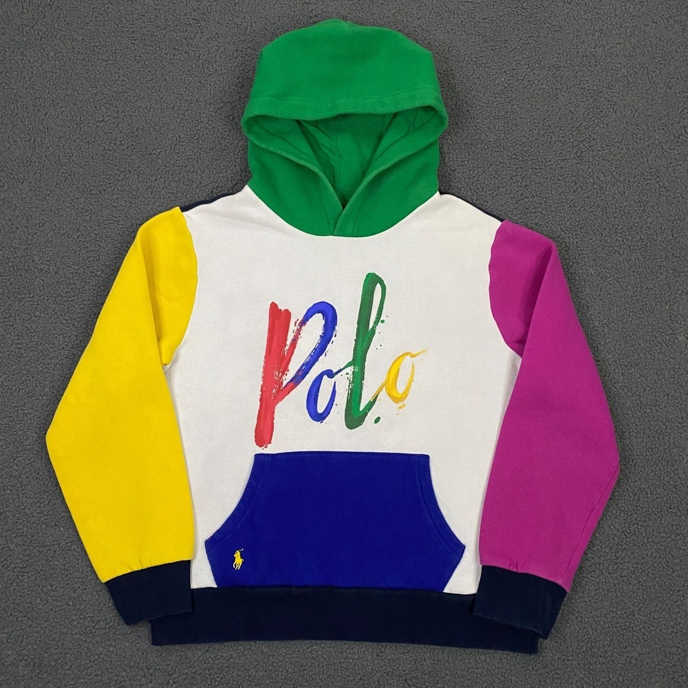 Polo Ralph Lauren Hoodie Boys Large Color Block Spell Out Logo Pony Fleece